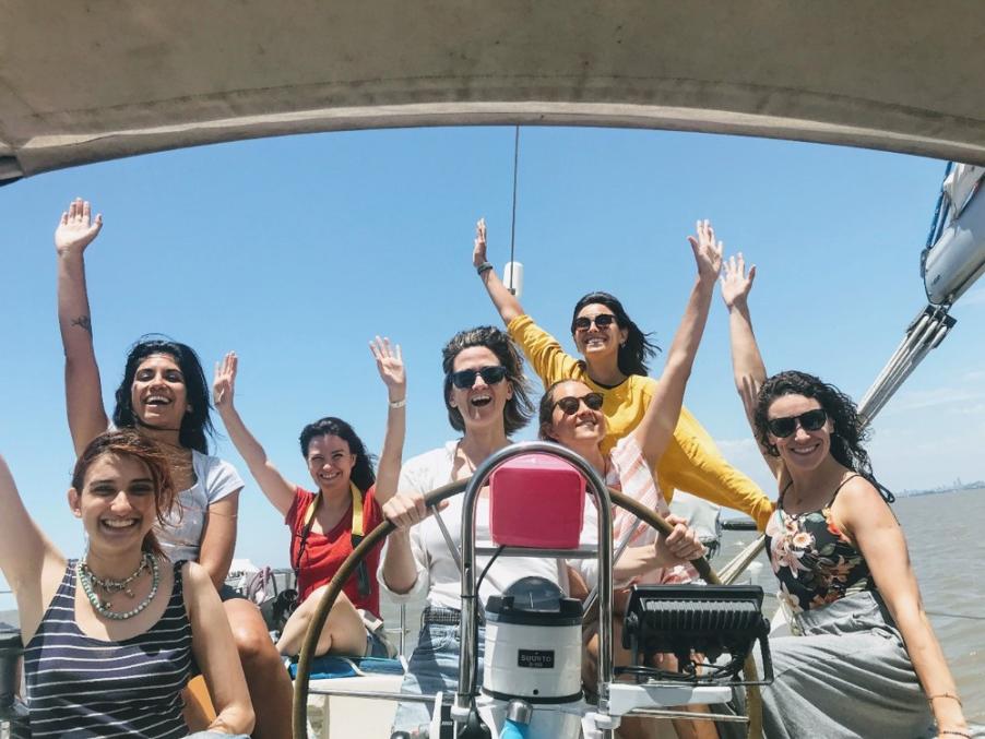 Group of women on a boat