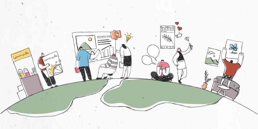 Doodle of intrapreneurs sharing ideas