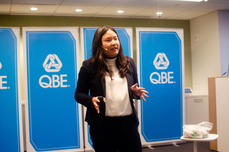 Miranda Wang pitches BioCellection at the 2019 Ashoka and QBE Urban Resilience Challenge. ©Sarah Holcomb/Ashoka