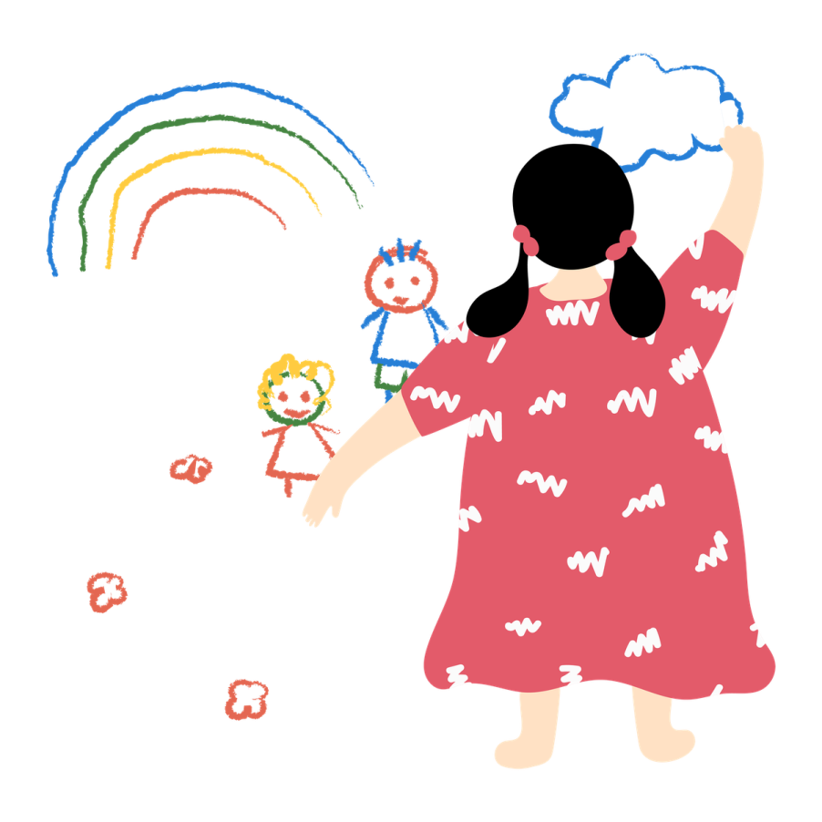 Drawing of a child drawing the walls. 