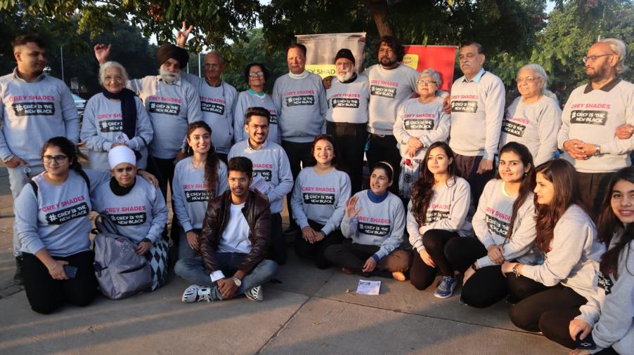 Grey Shades fellows after performing a street play about the struggles of senior citizens.