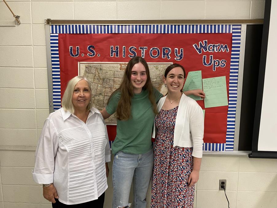 From left to right, Denise Sellers, president of the Haddon Fortnightly; Alexandra Himmel, president of the 50/50 Club; and Margaret Gammie, 50/50 Club advisor and social studies teacher and Haddonfield Memorial High (photo courtesy of Claire Davenport)
