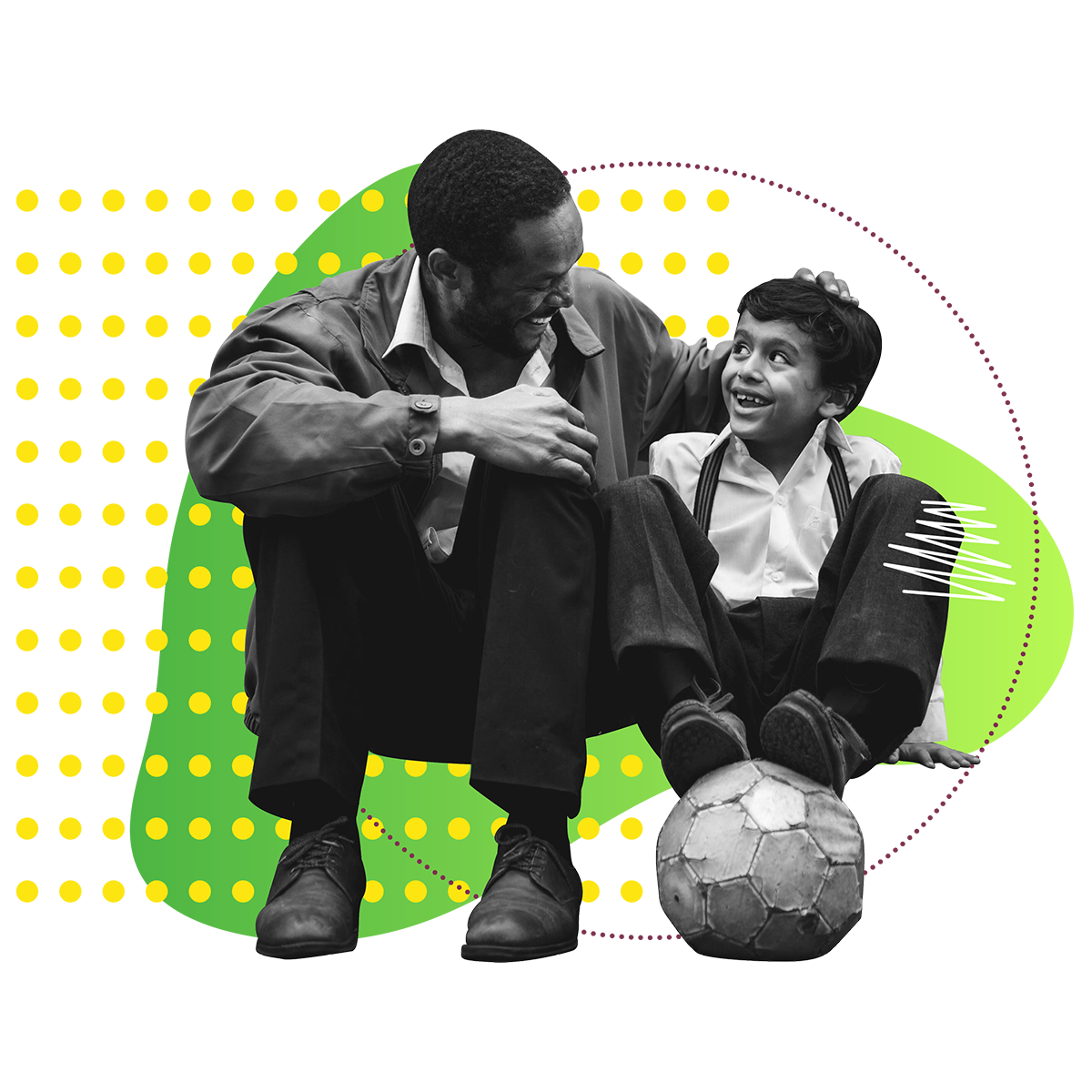 A collage of a child and a adult playing together. 