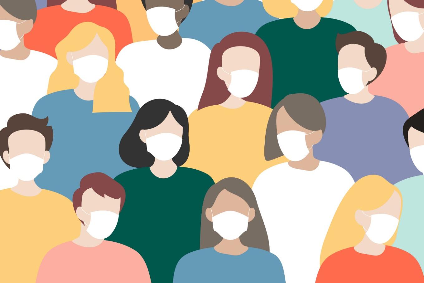 Illustration with people wearing face masks. 